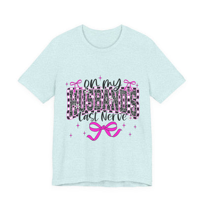 T‑Shirt — "On My Husband's Last Nerve" Pink Leopard Graphic Tee