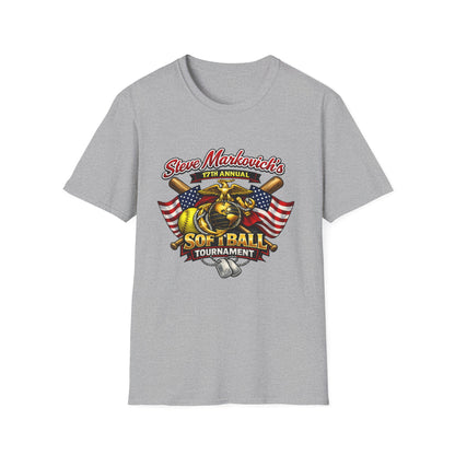 Softball Tournament T-Shirt — "Steve Markovich's 17th Annual" with American Flag
