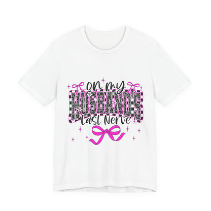 T‑Shirt — "On My Husband's Last Nerve" Pink Leopard Graphic Tee