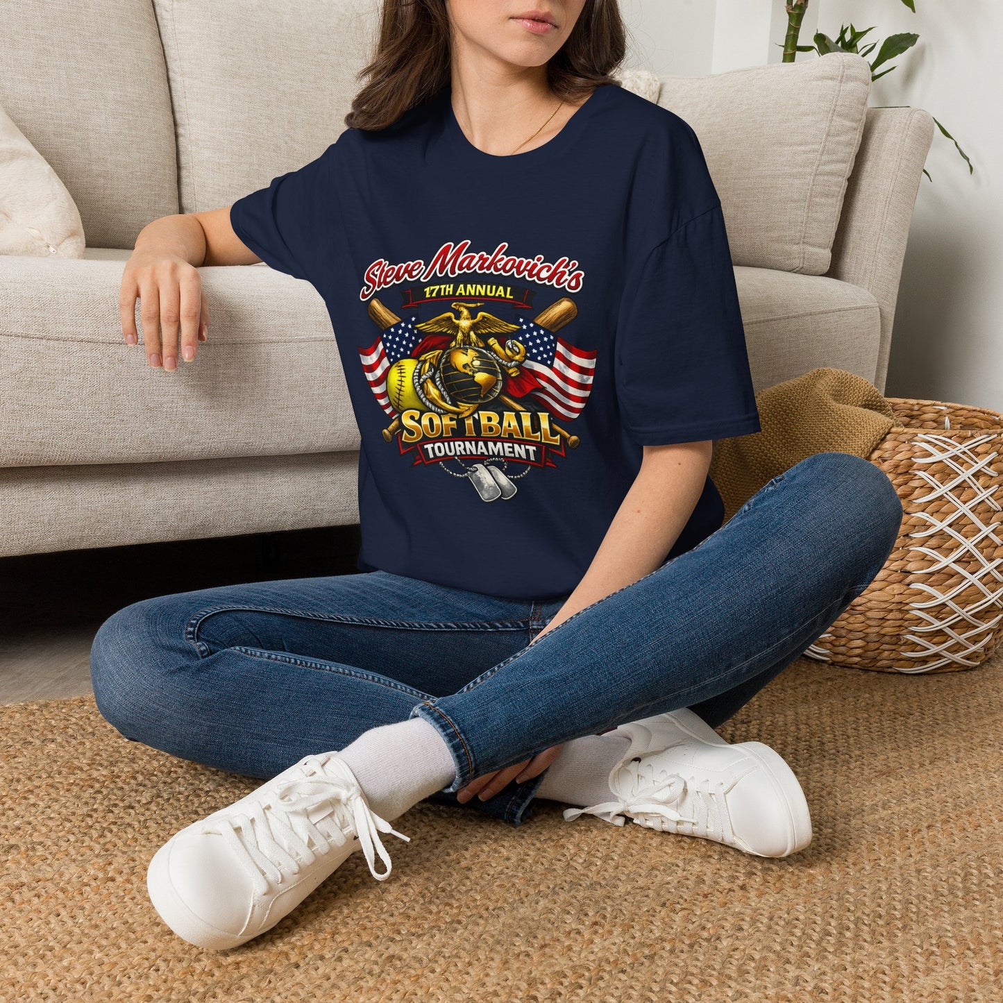 Softball Tournament T-Shirt — "Steve Markovich's 17th Annual" with American Flag