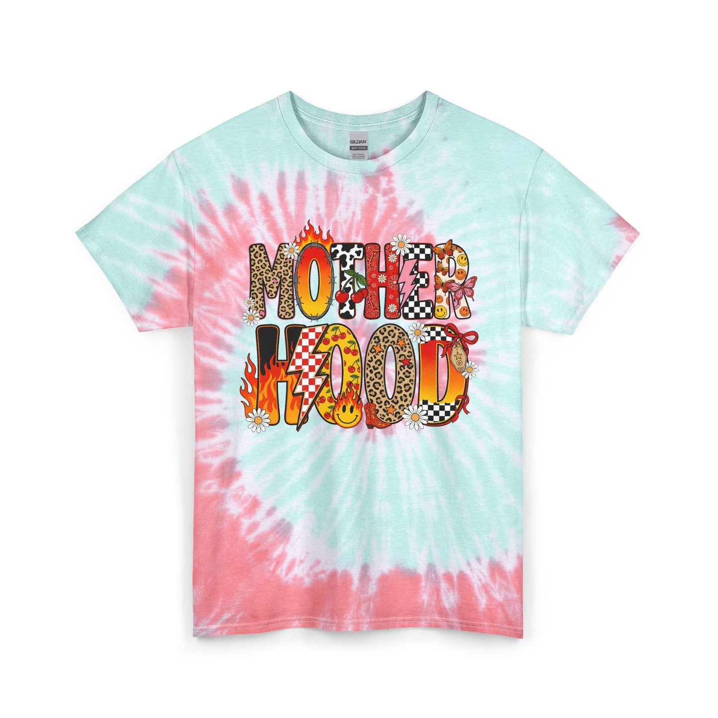 Mother Hood Tie-Dye Tee — Floral & Patchwork Graphic Shirt