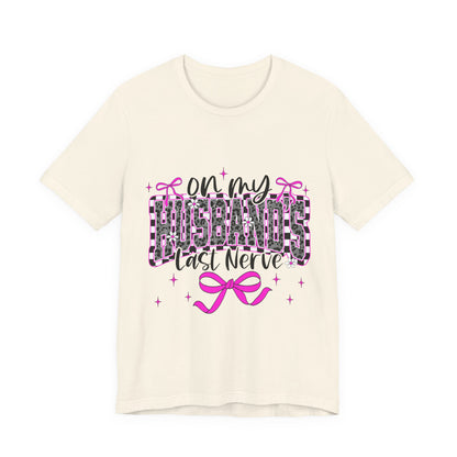 T‑Shirt — "On My Husband's Last Nerve" Pink Leopard Graphic Tee