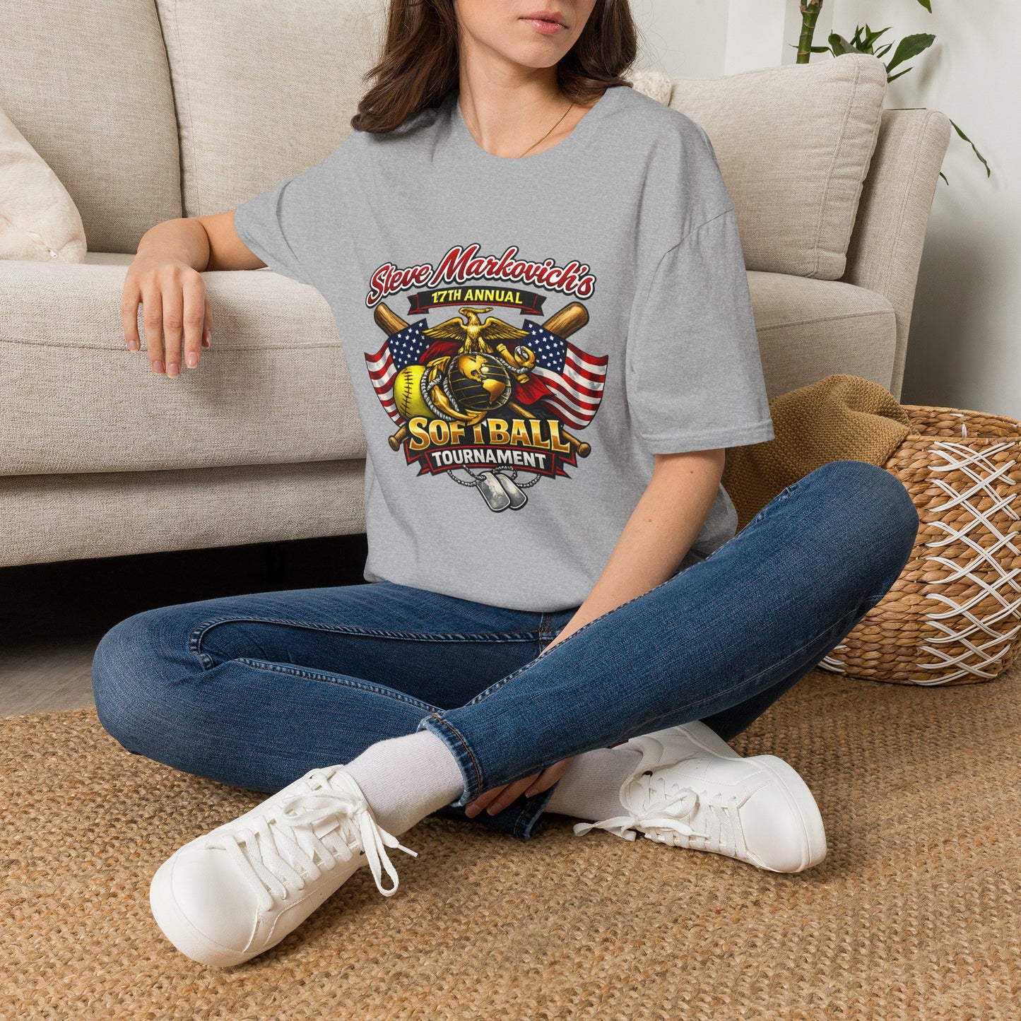 Softball Tournament T-Shirt — "Steve Markovich's 17th Annual" with American Flag