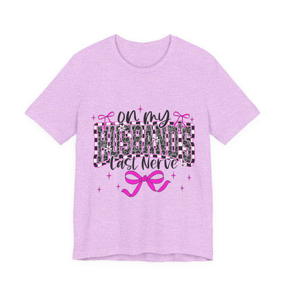 T‑Shirt — "On My Husband's Last Nerve" Pink Leopard Graphic Tee