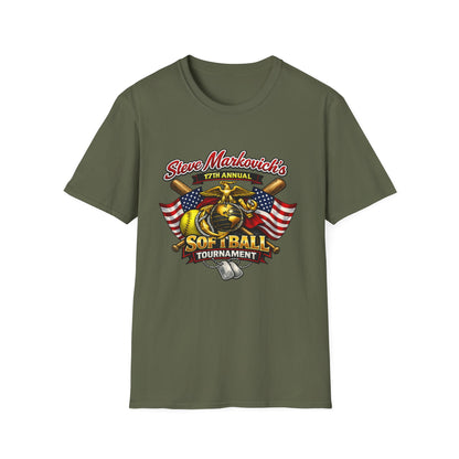 Softball Tournament T-Shirt — "Steve Markovich's 17th Annual" with American Flag