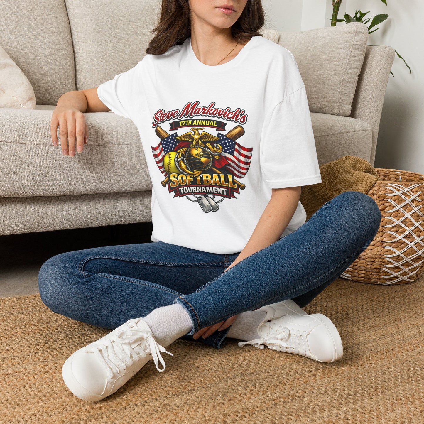 Softball Tournament T-Shirt — "Steve Markovich's 17th Annual" with American Flag