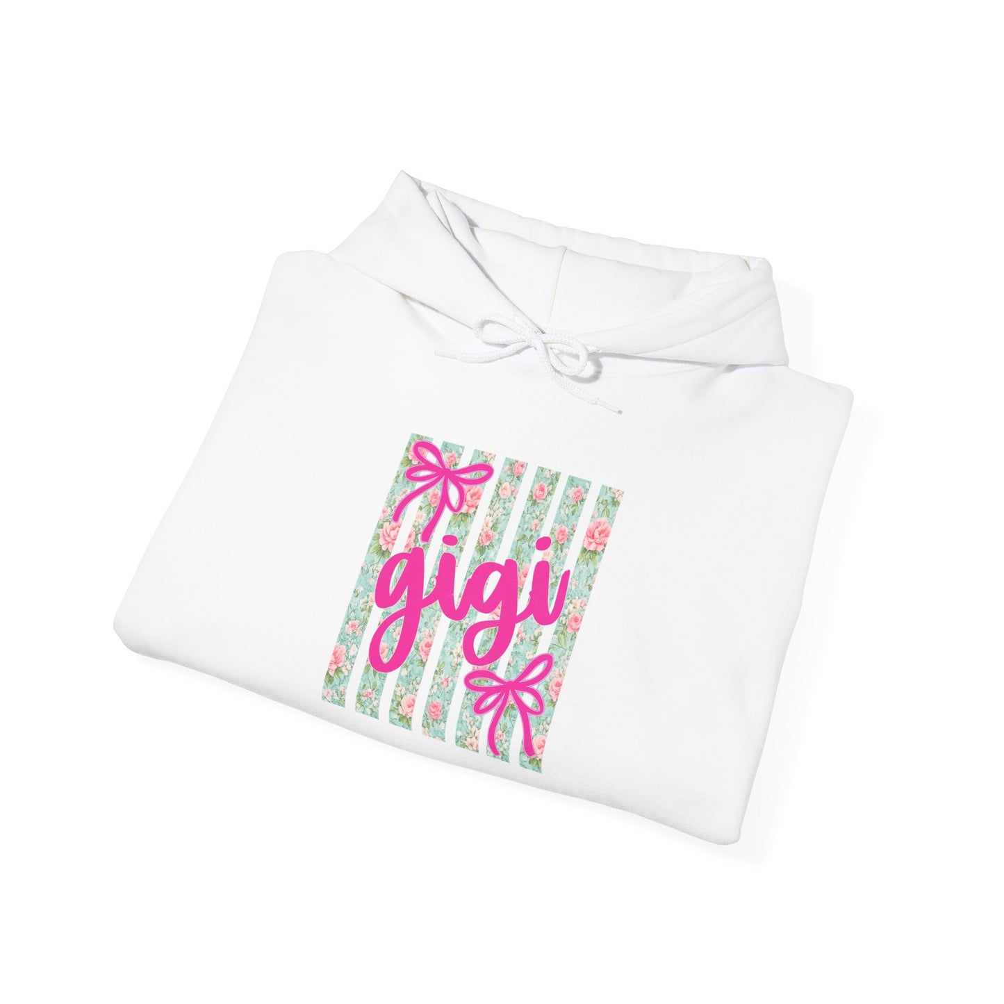 Gigi Floral Stripes Hoodie — Pink Bow Gift Graphic Sweatshirt