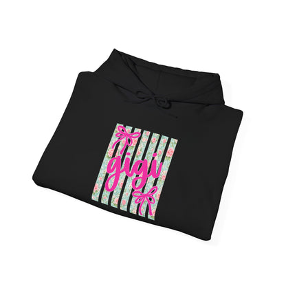 Gigi Floral Stripes Hoodie — Pink Bow Gift Graphic Sweatshirt